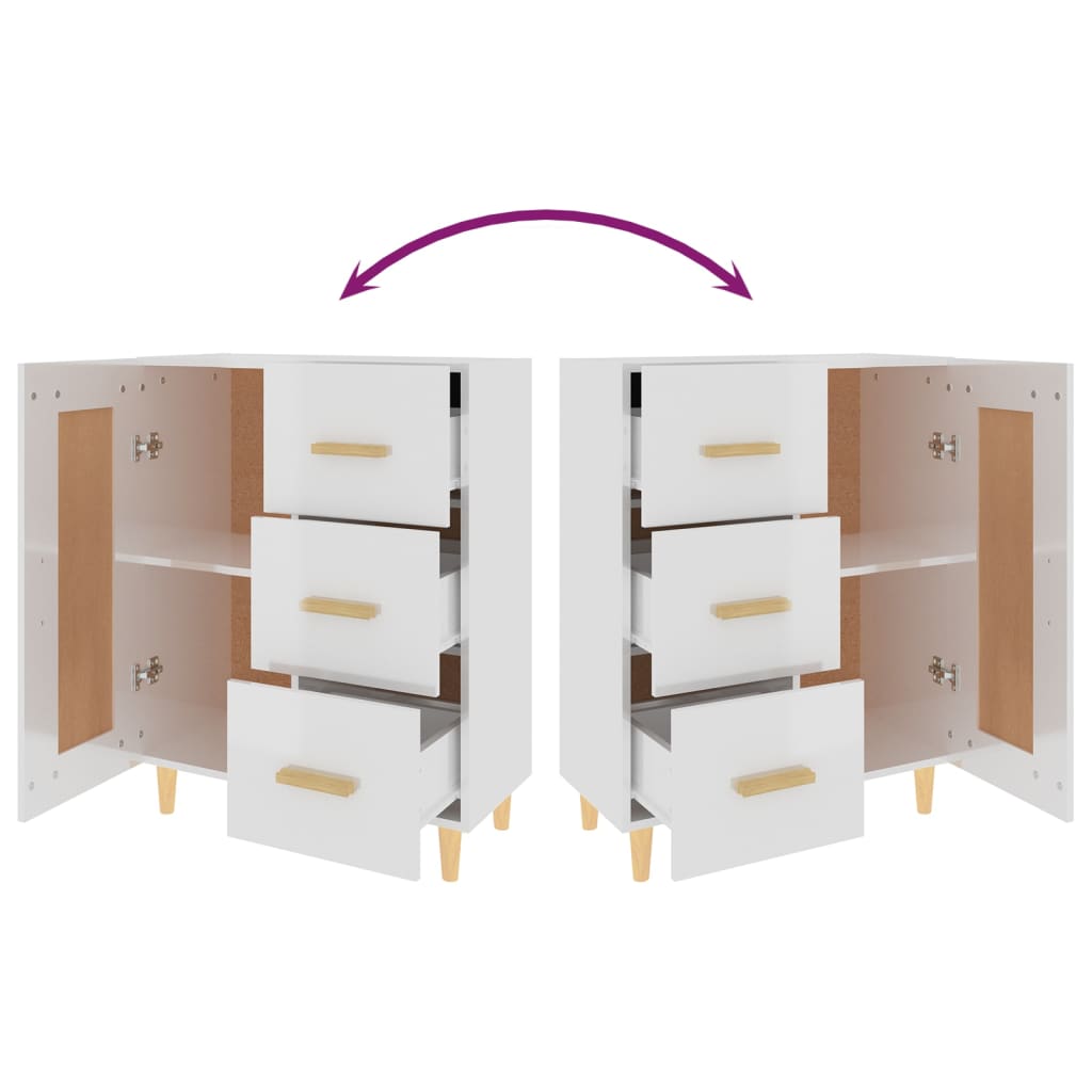 Skænk 69,5x34x90 cm konstrueret træ - hvid højglans, 1 - number 9.