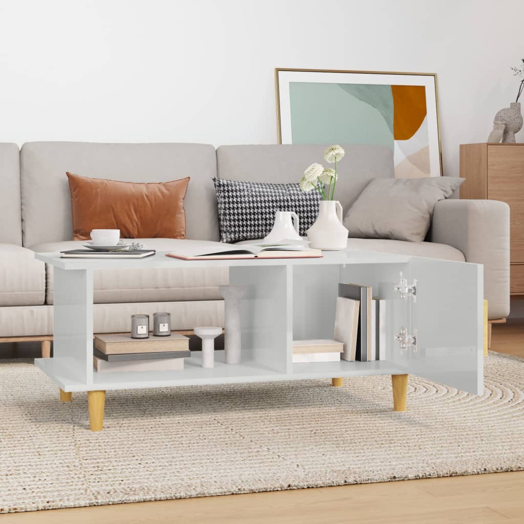 Stolik kawowy 90x50x40 cm drewno klejone - biały połysk, 1 - number 3.