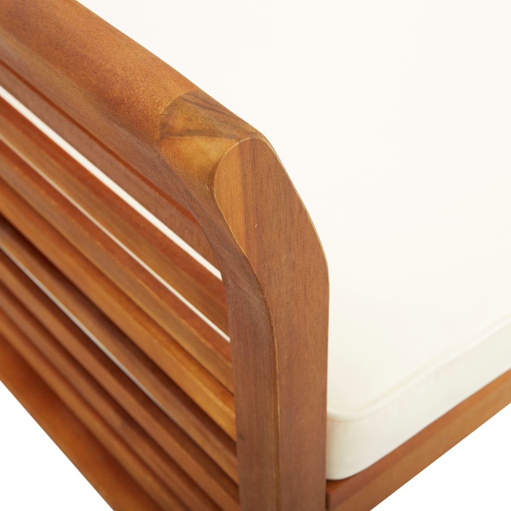 Vanjski blagovaonski stol 3 dijela s jastucima puno bagremovo drvo - krem, 2x klupa + stol, 1 - number 12.