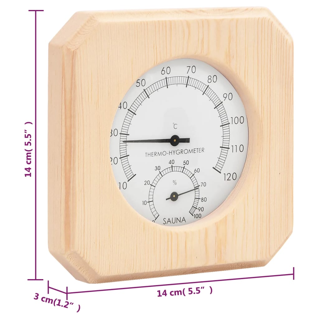 2-i-1 saunasæt hygrometer og timeglas massivt fyrretræ - 14 x 14 x 3 cm (l x b x h) - number 10.
