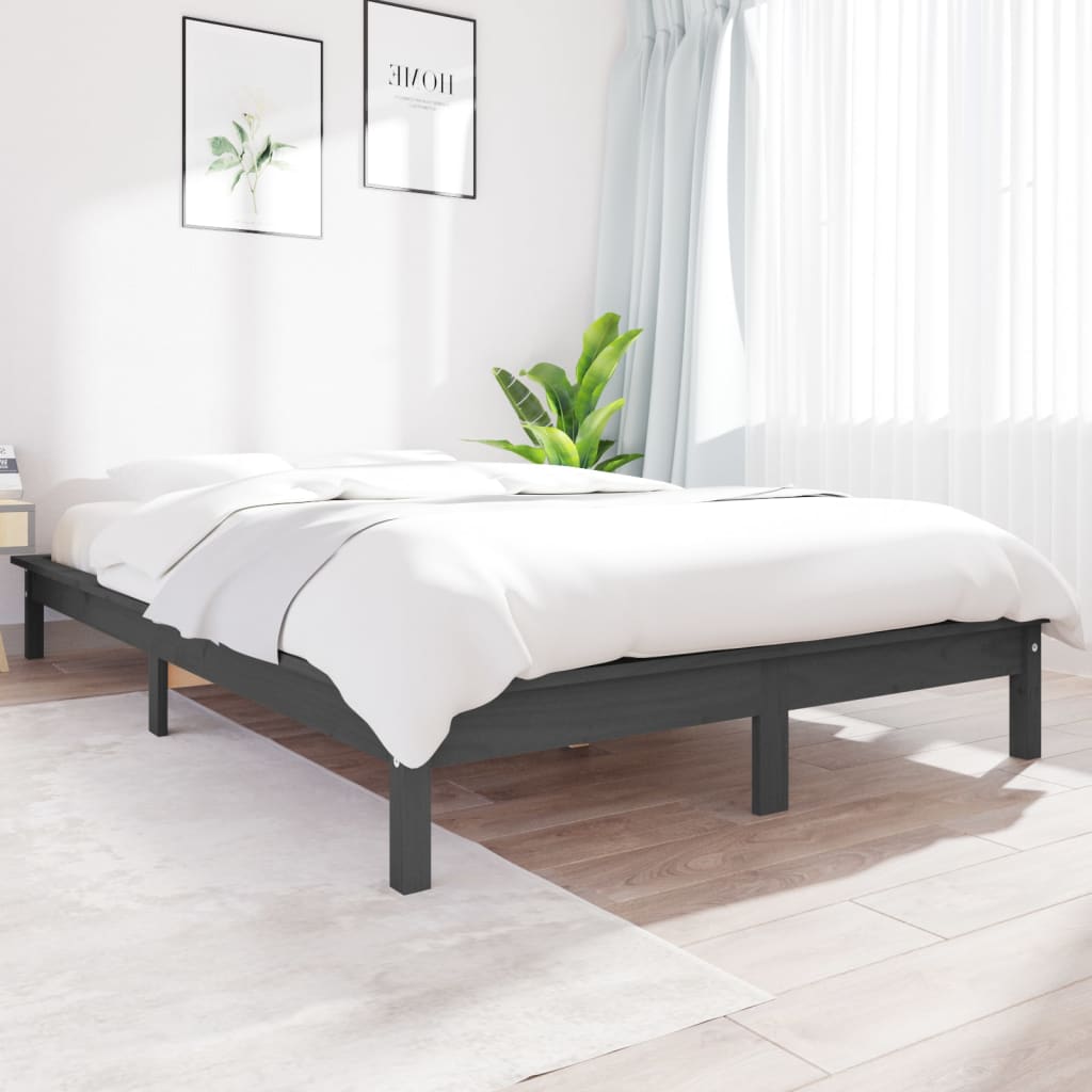 Bed frame solid pine - grey, 200 x 200 cm - number 1.