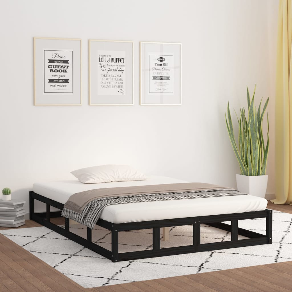 Bed frame double solid wood - black, 135 x 190 cm - number 1.