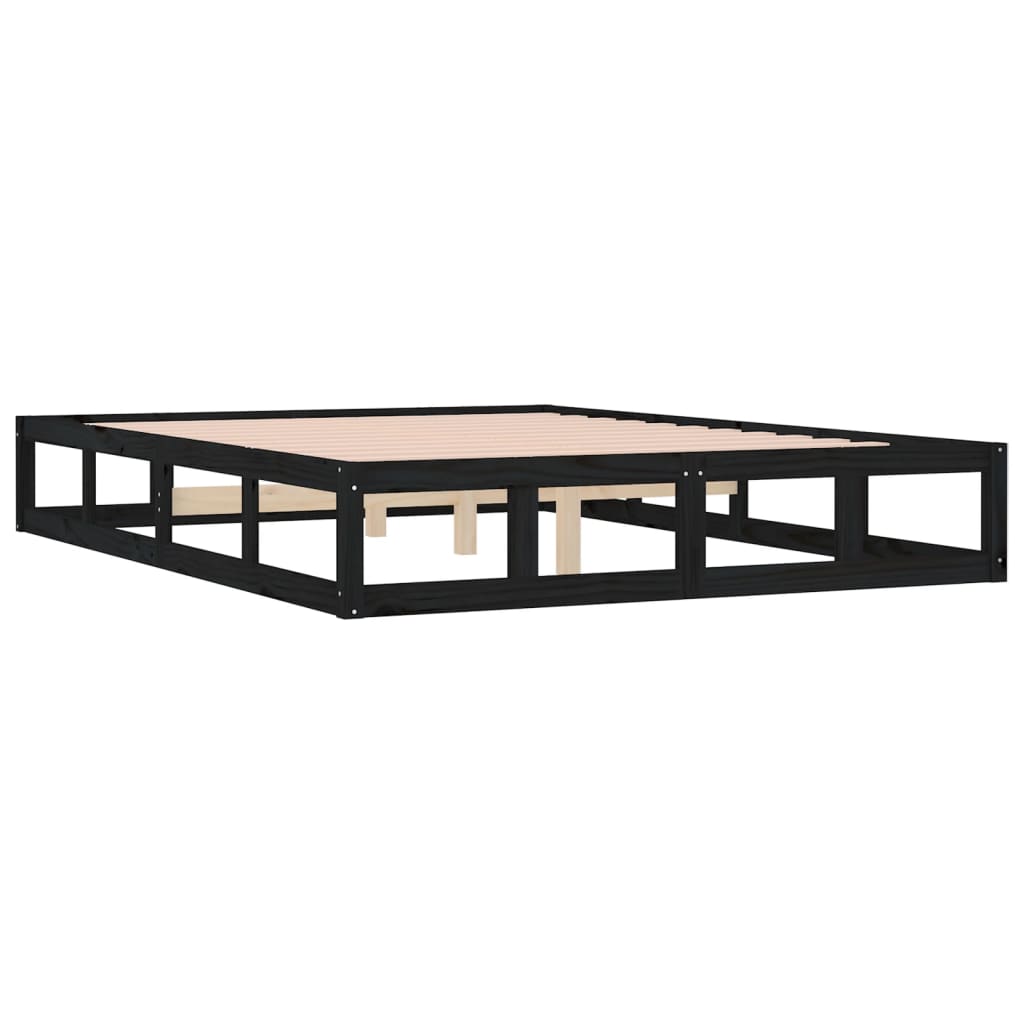 Bed frame double solid wood - black, 135 x 190 cm - number 4.