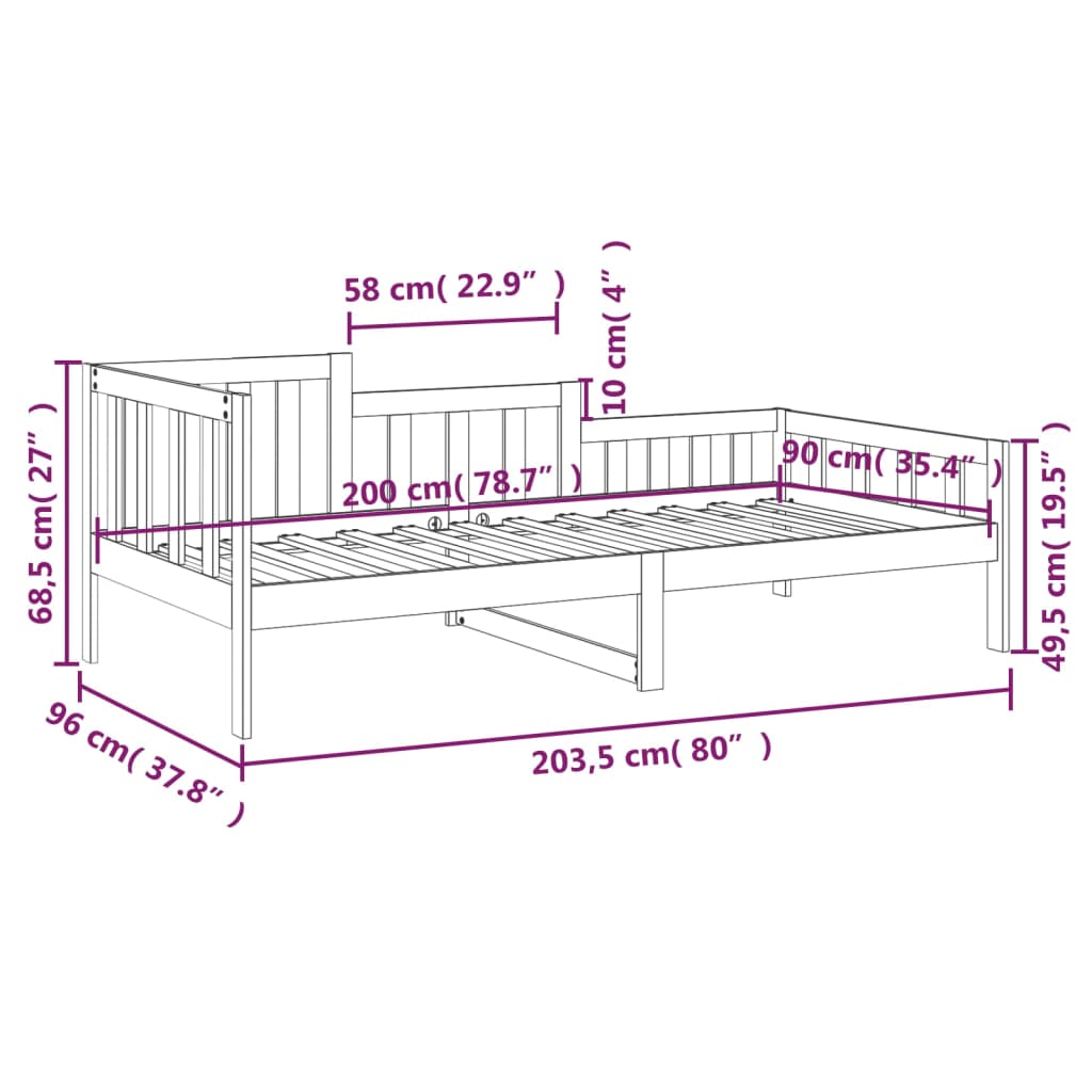 Daybed massivt fyrretræ - sort, 90 x 200 cm - number 11.
