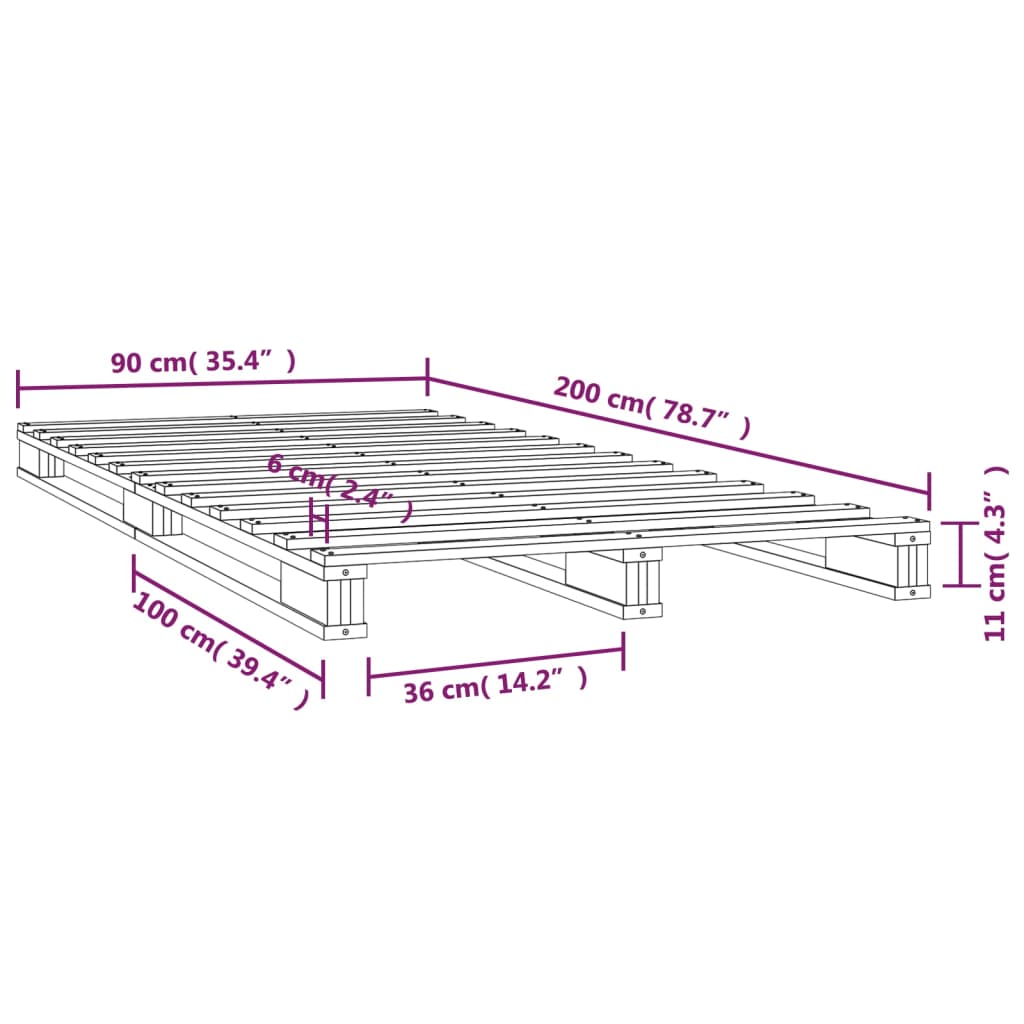 Palleseng 90x200 cm massivt fyrretræ hvid - number 8.