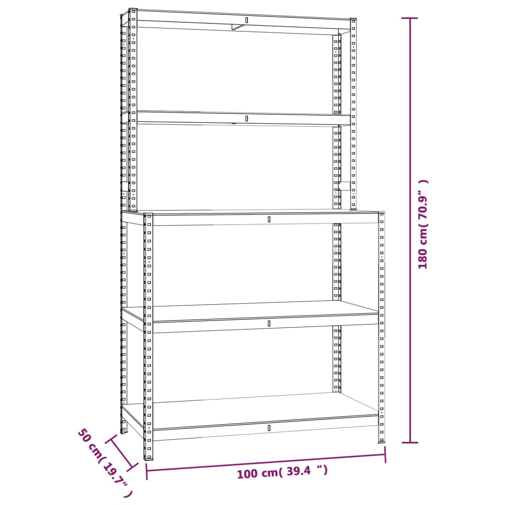 Tavolo da lavoro con 5 ripiani in acciaio e legno ingegnerizzato color argento - argento, 100 x 20/50 x 180 cm, 1 - number 9.