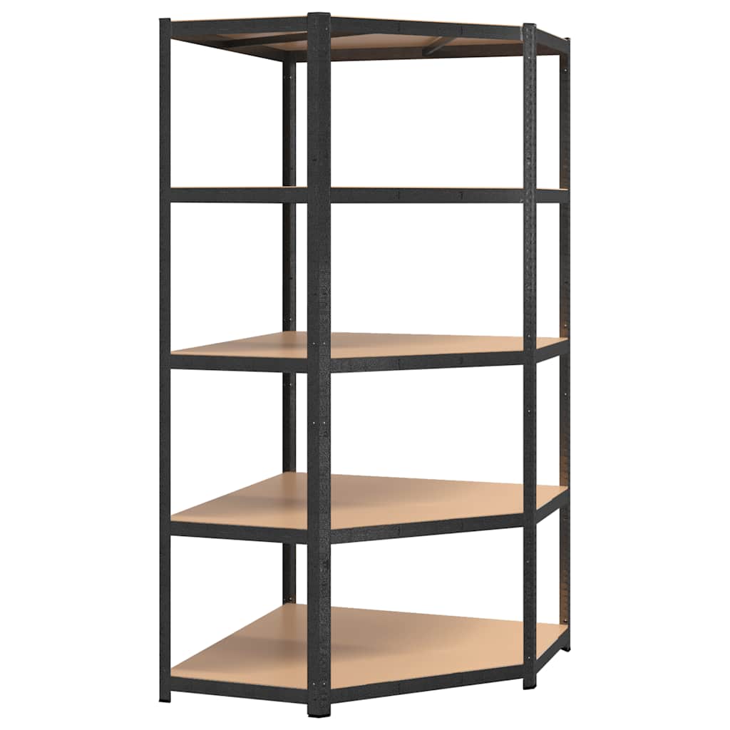 Libreria angolare robusta con 5 ripiani in acciaio e legno ingegnerizzato - grigio, 90 x 90 x 180 cm, 1 - number 2.