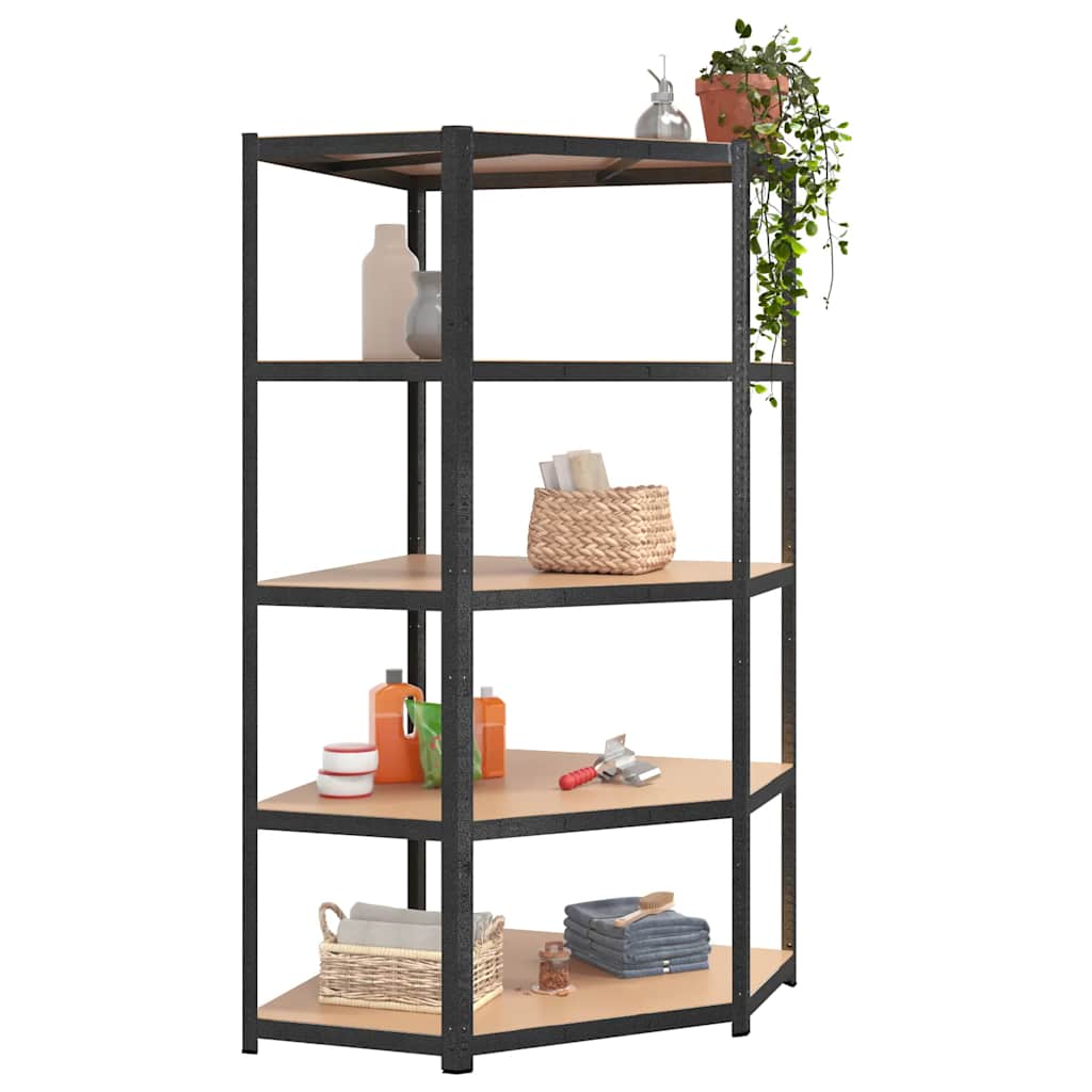Libreria angolare robusta con 5 ripiani in acciaio e legno ingegnerizzato - grigio, 90 x 90 x 180 cm, 1 - number 3.