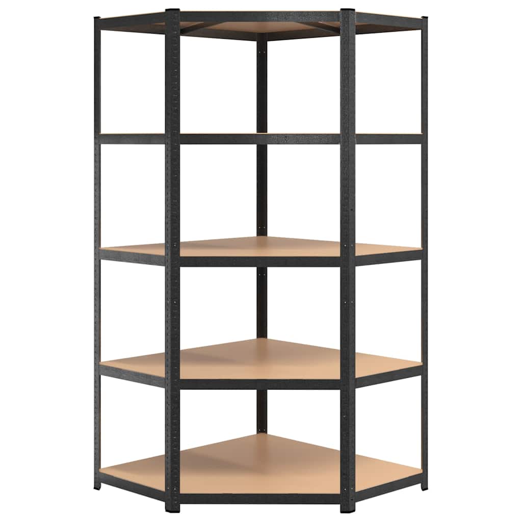 Libreria angolare robusta con 5 ripiani in acciaio e legno ingegnerizzato - grigio, 90 x 90 x 180 cm, 1 - number 4.