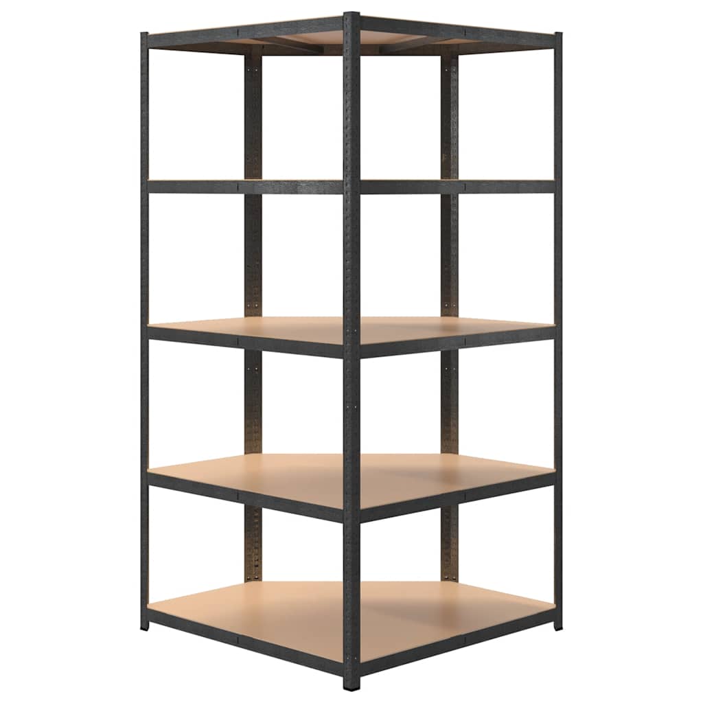 Libreria angolare robusta con 5 ripiani in acciaio e legno ingegnerizzato - grigio, 90 x 90 x 180 cm, 1 - number 6.