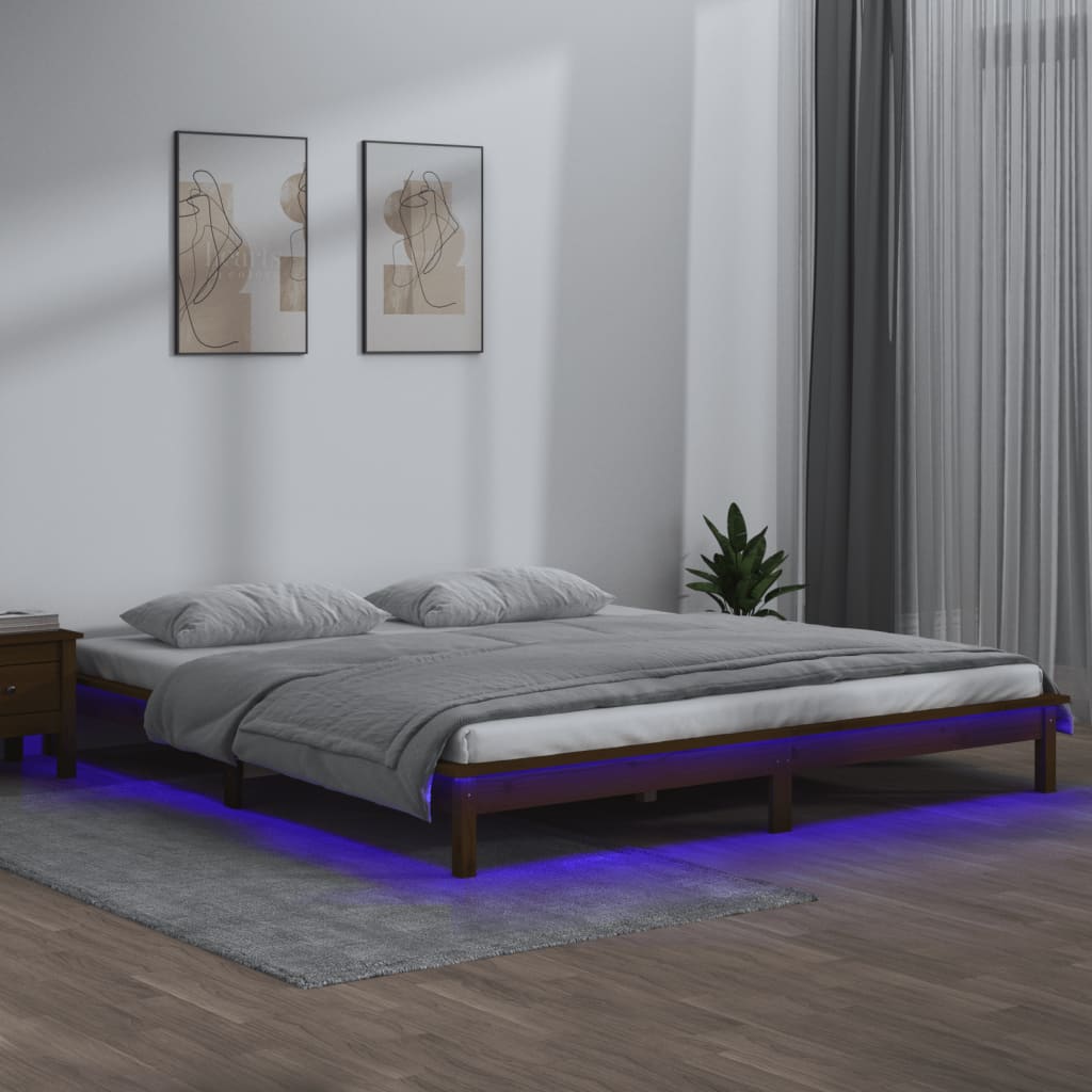 Sengeramme med led lys heltre gyldenbrun - honningfarget, 120 x 190 cm - number 1.