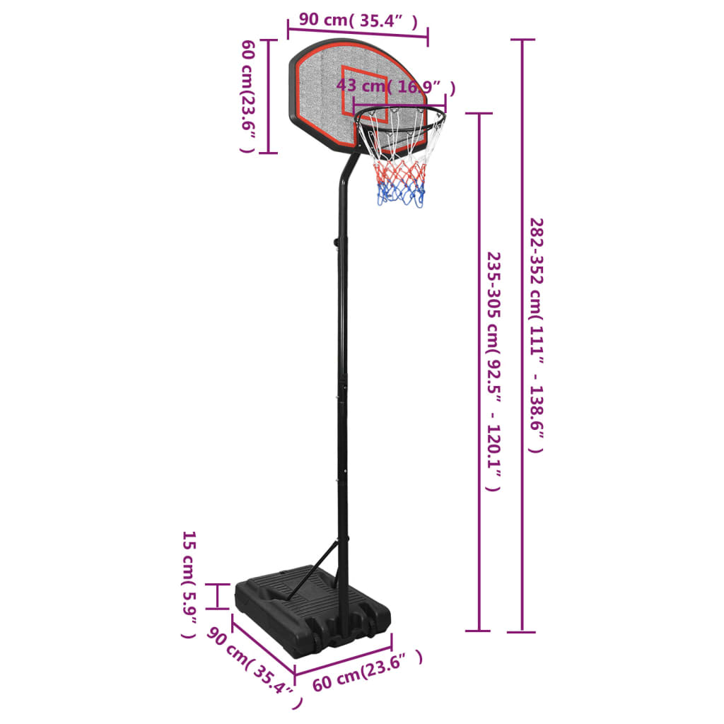 Basketballstativ 282-352 cm polyethylen sort - number 9.