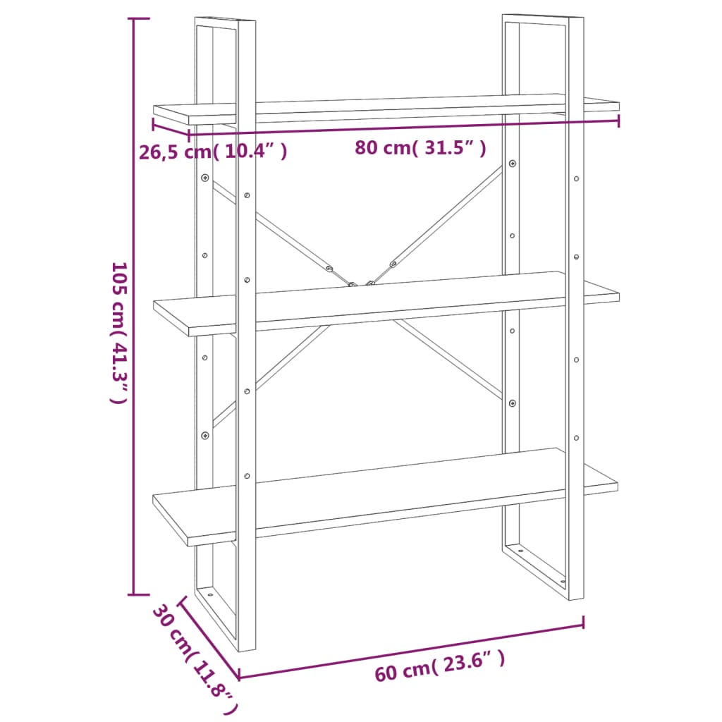 Bokhylle med 5 hyller 80x30x175 cm konstruert tre grå sonoma eik - number 10.