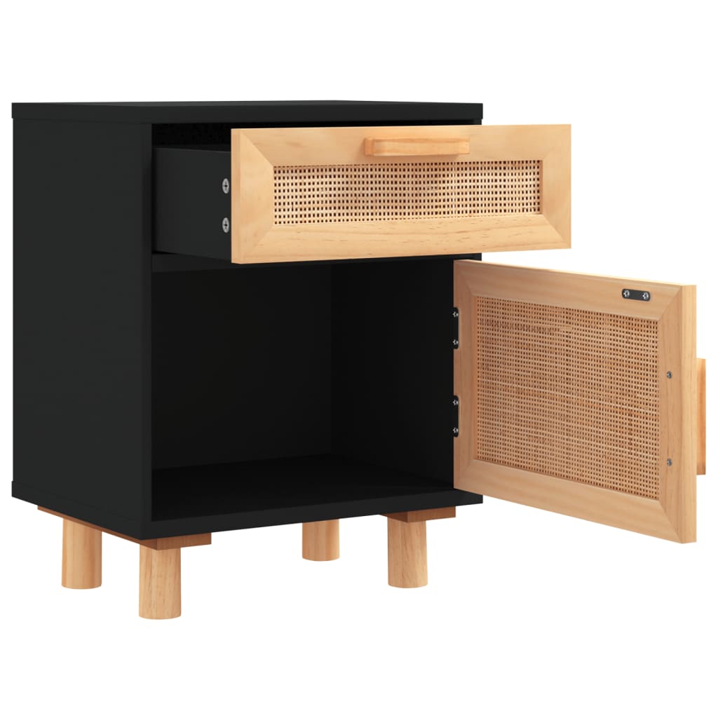 Bedside table solid pine and natural rattan - black, 1 - number 5.
