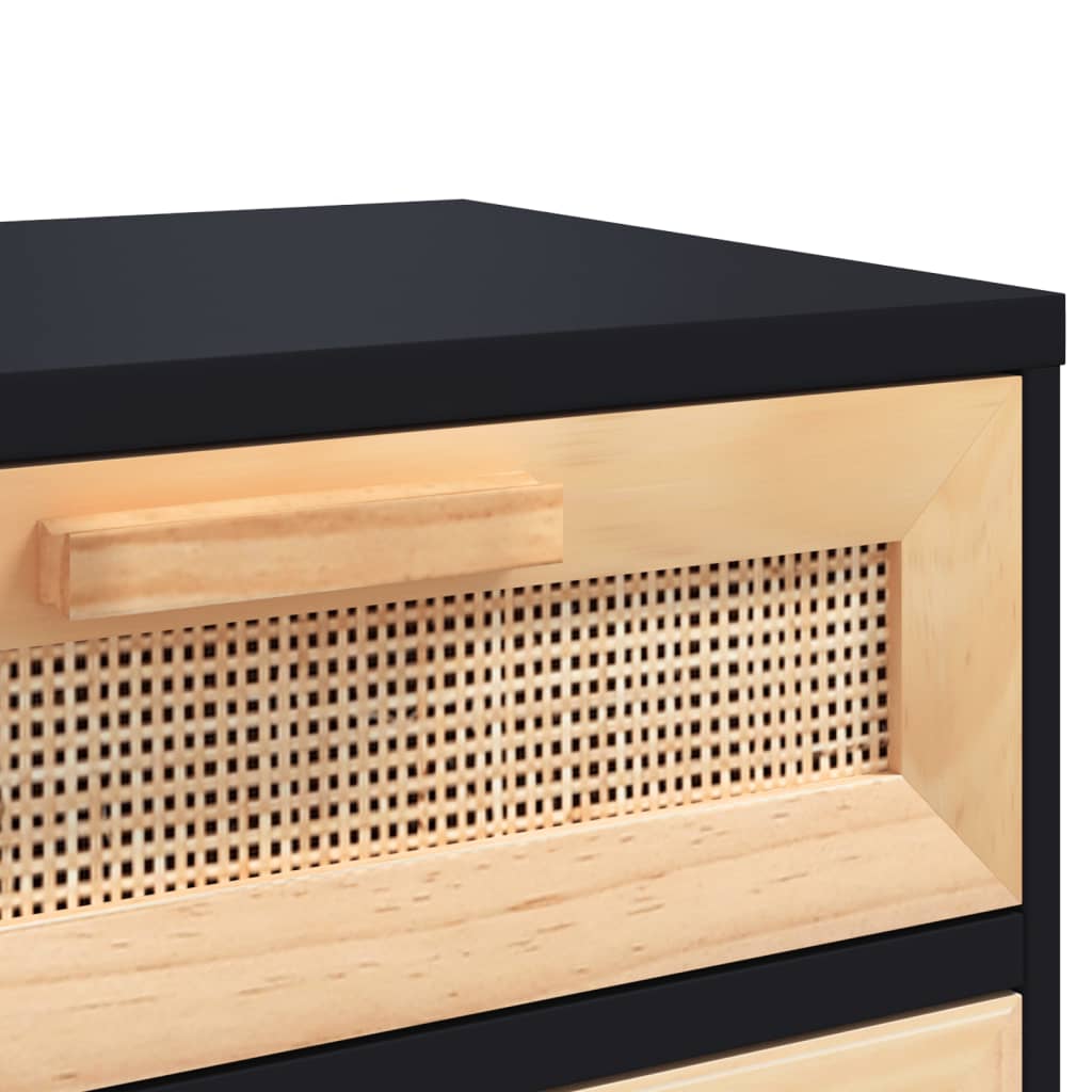 Bedside table solid pine and natural rattan - black, 1 - number 7.