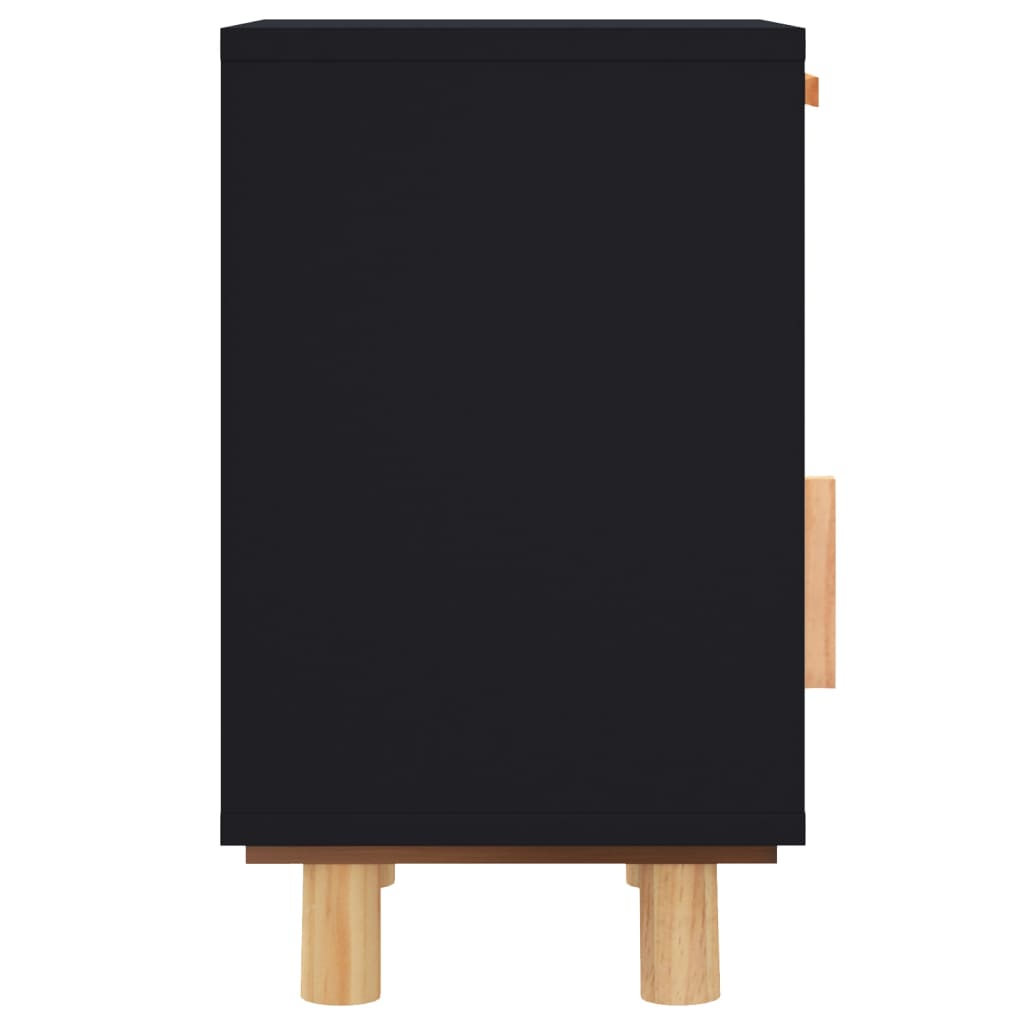 Bedside table solid pine and natural rattan - black, 1 - number 6.