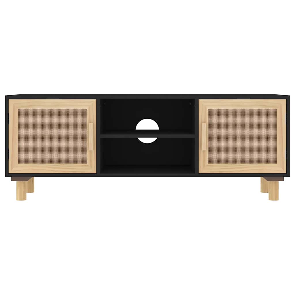 Tv table 105x30x40 cm solid pine and natural rattan - black, 1 - number 4.