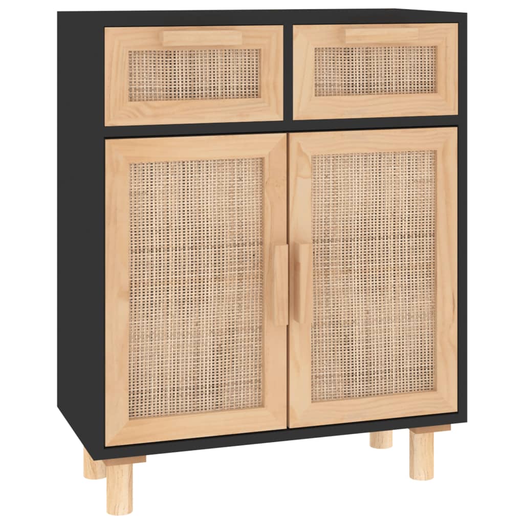 Sideboard 60x30x75 cm solid pine and natural rattan - black, 1 - number 2.