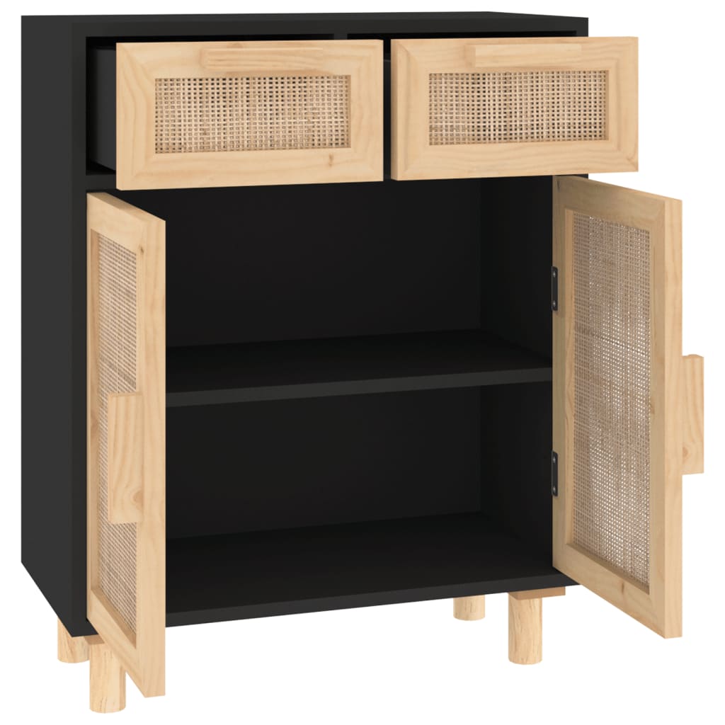 Sideboard 60x30x75 cm solid pine and natural rattan - black, 1 - number 5.