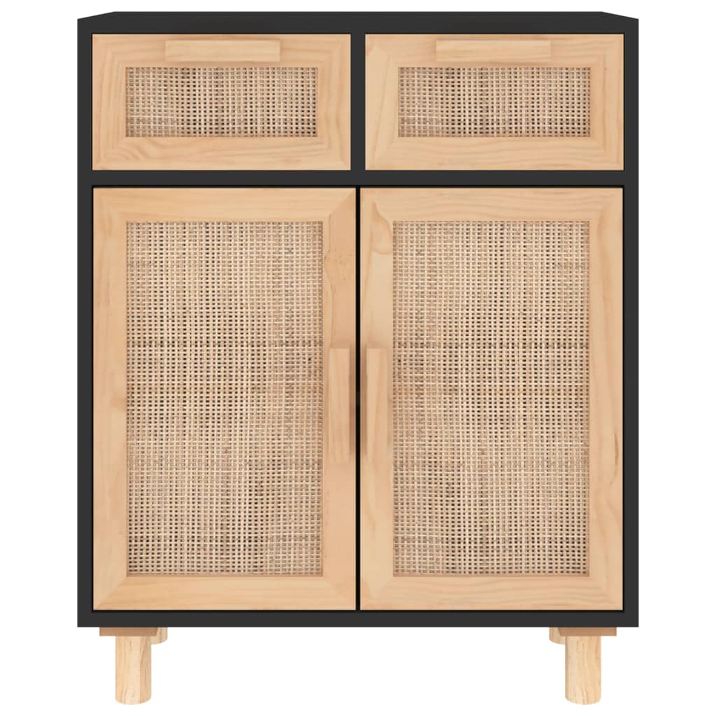 Sideboard 60x30x75 cm solid pine and natural rattan - black, 1 - number 4.