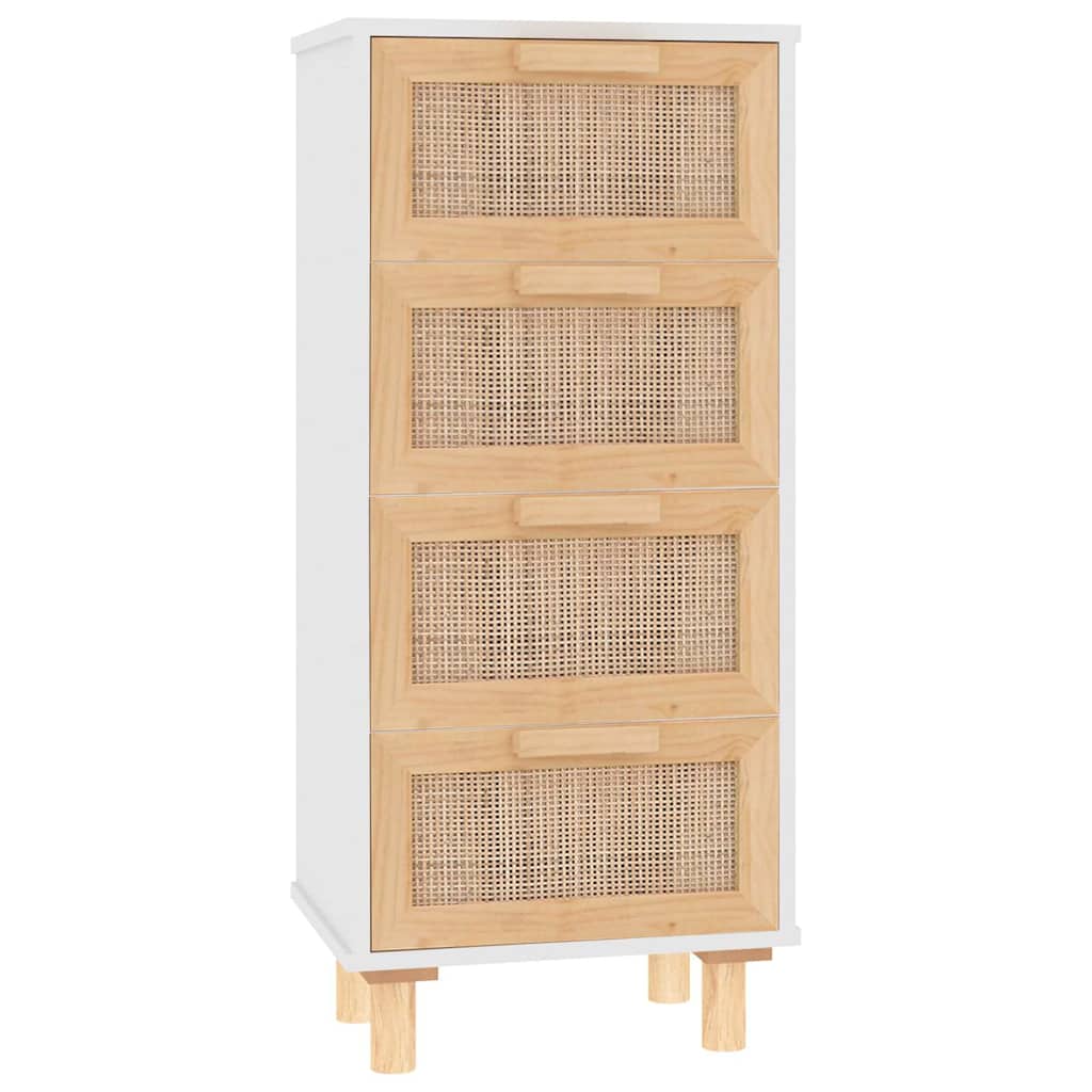 Sideboard 40x30x90 cm solid pine and natural rattan - white, 1 - number 2.