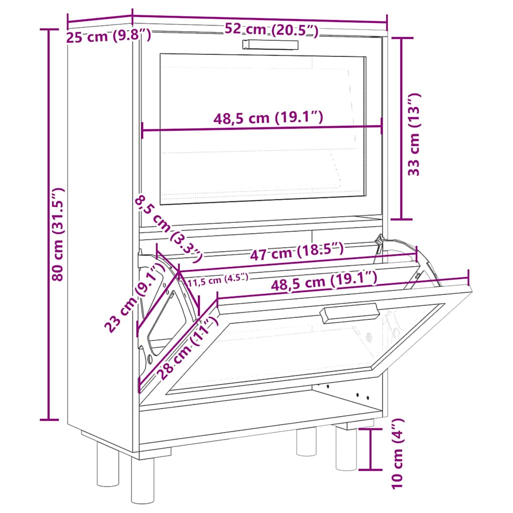 Ormarić za cipele 52x25x80 cm obrađeno drvo i prirodni ratan - crni, 1,80 cm, 25 cm - number 7.