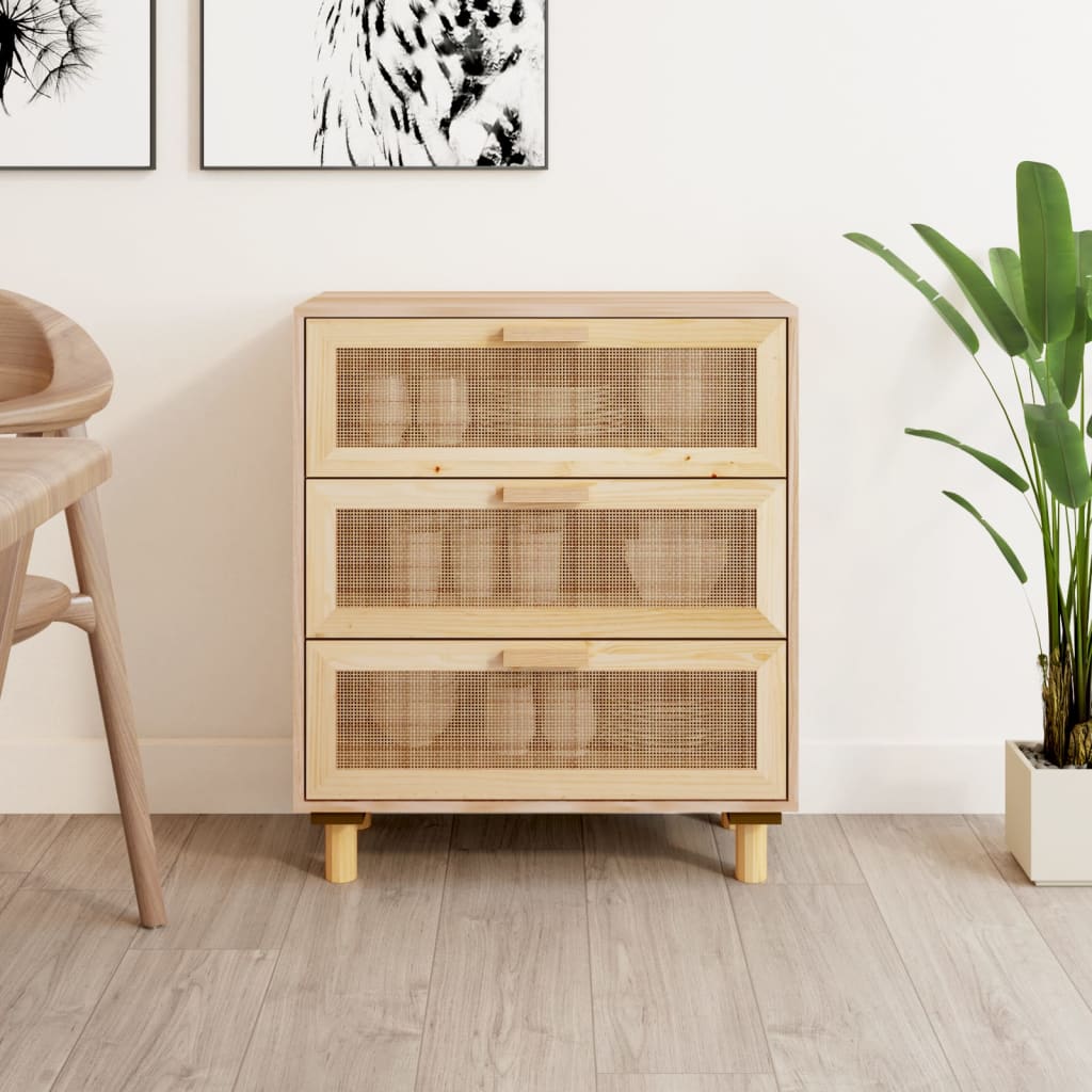 Skænk 60x30x70 cm massivt fyrretræ og naturlig rattan - brun, 1 - number 1.