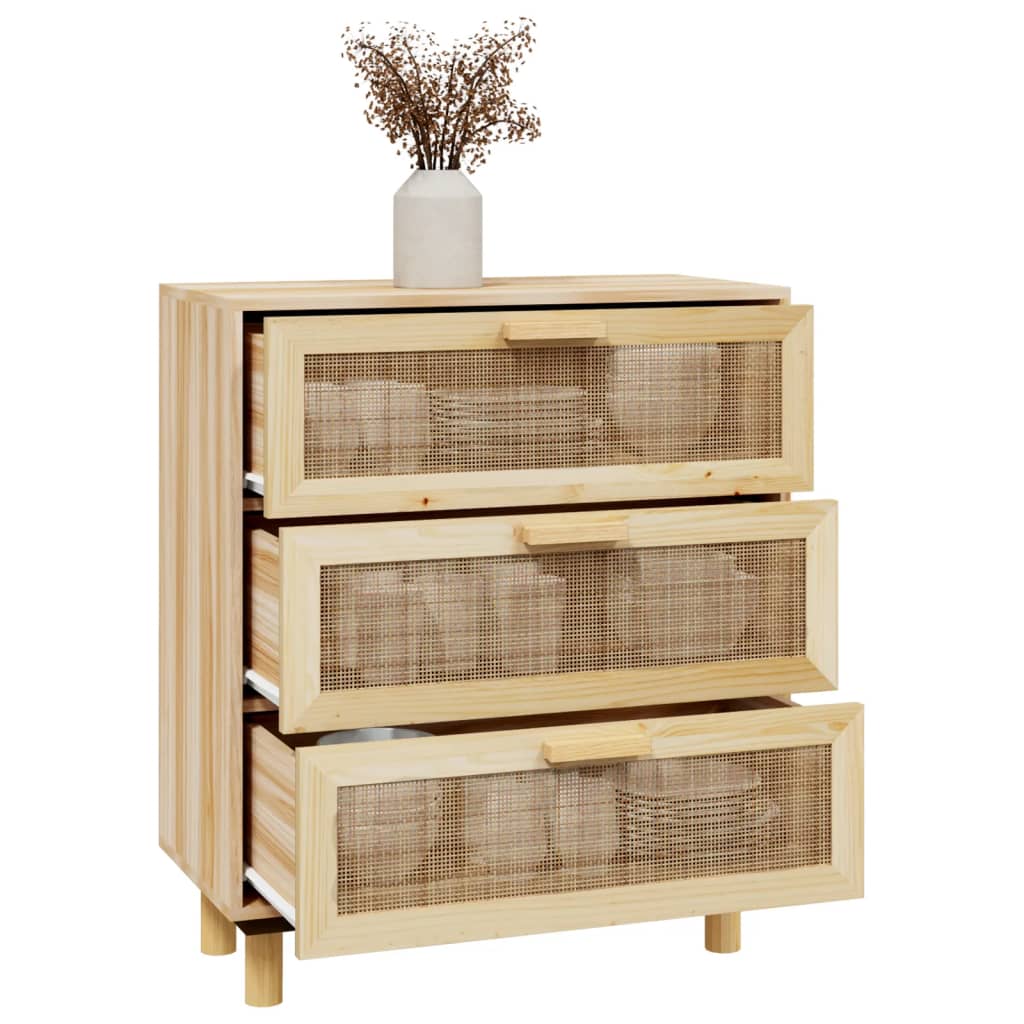 Sideboard 60x30x70 cm solid pine and natural rattan - brown, 1 - number 3.