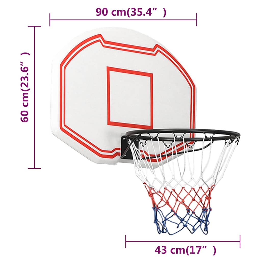 Basketballkurv med plade 90x60x2 cm polyethylen hvid - number 7.