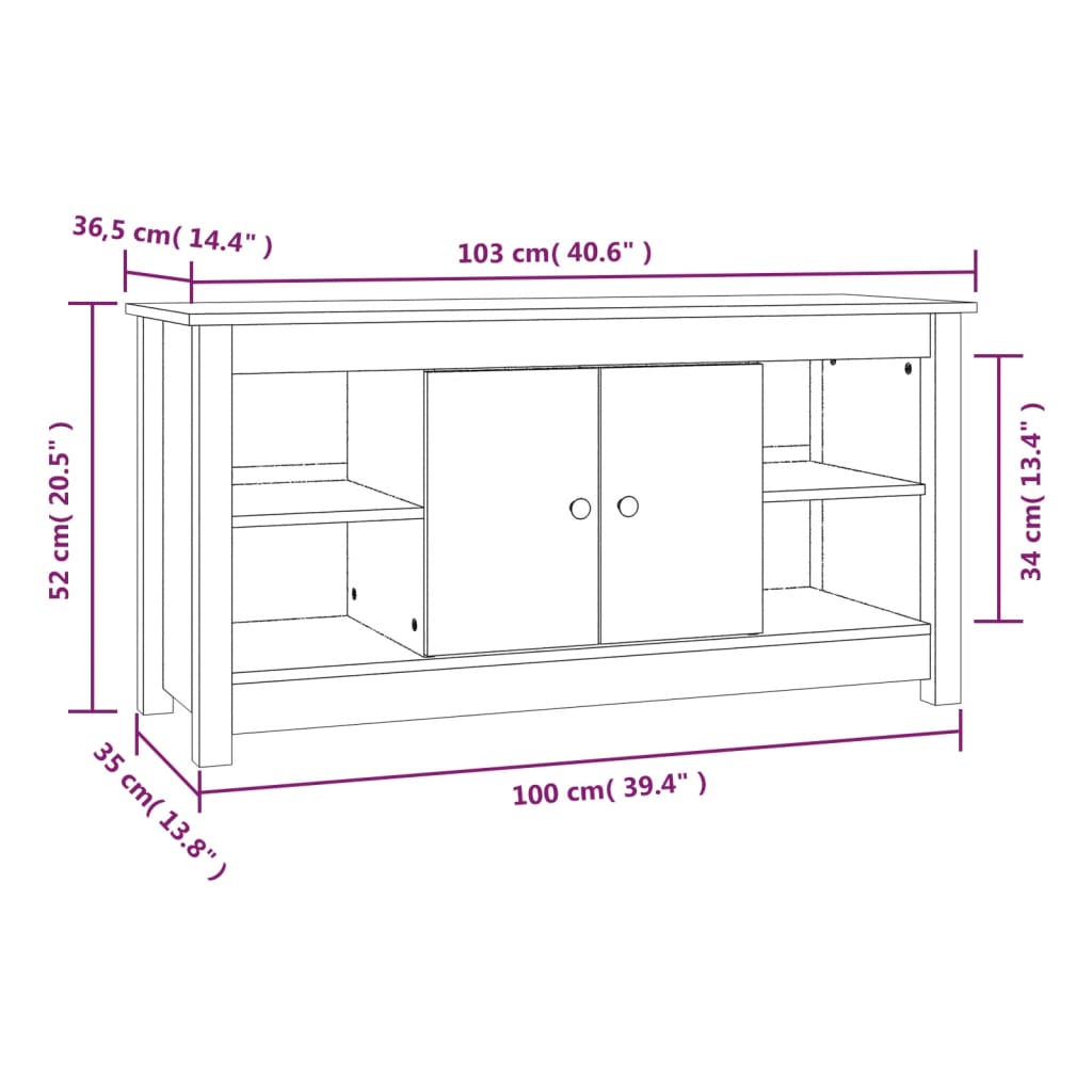 Table tv 103x36,5x52 cm pin massif - blanc, 1 - number 9.