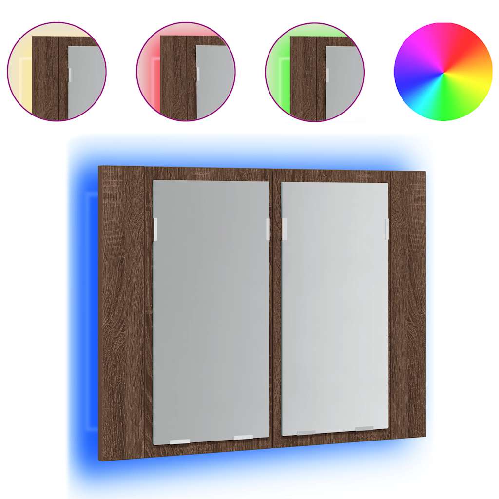 Ormarić s ogledalom i led svjetlom 60x12x45 cm izrađeno drvo smeđi hrast - smeđi hrast, 1 - number 2.