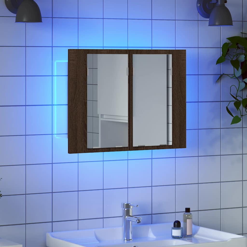 Ormarić s ogledalom i led svjetlom 60x12x45 cm izrađeno drvo smeđi hrast - smeđi hrast, 1 - number 3.