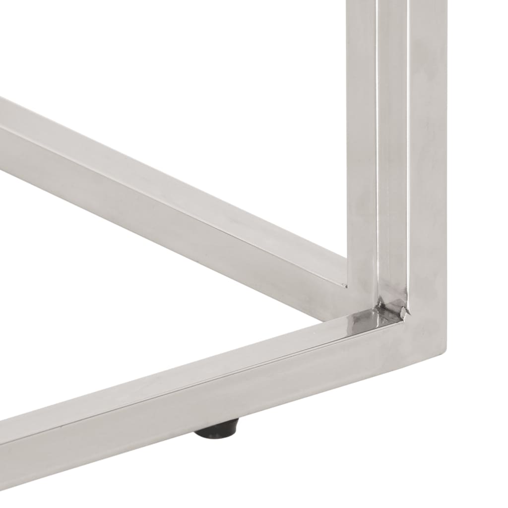 Stolik kawowy stal nierdzewna i lite drewno podkładka kolor złoty - srebrny, 1, drewno - number 6.