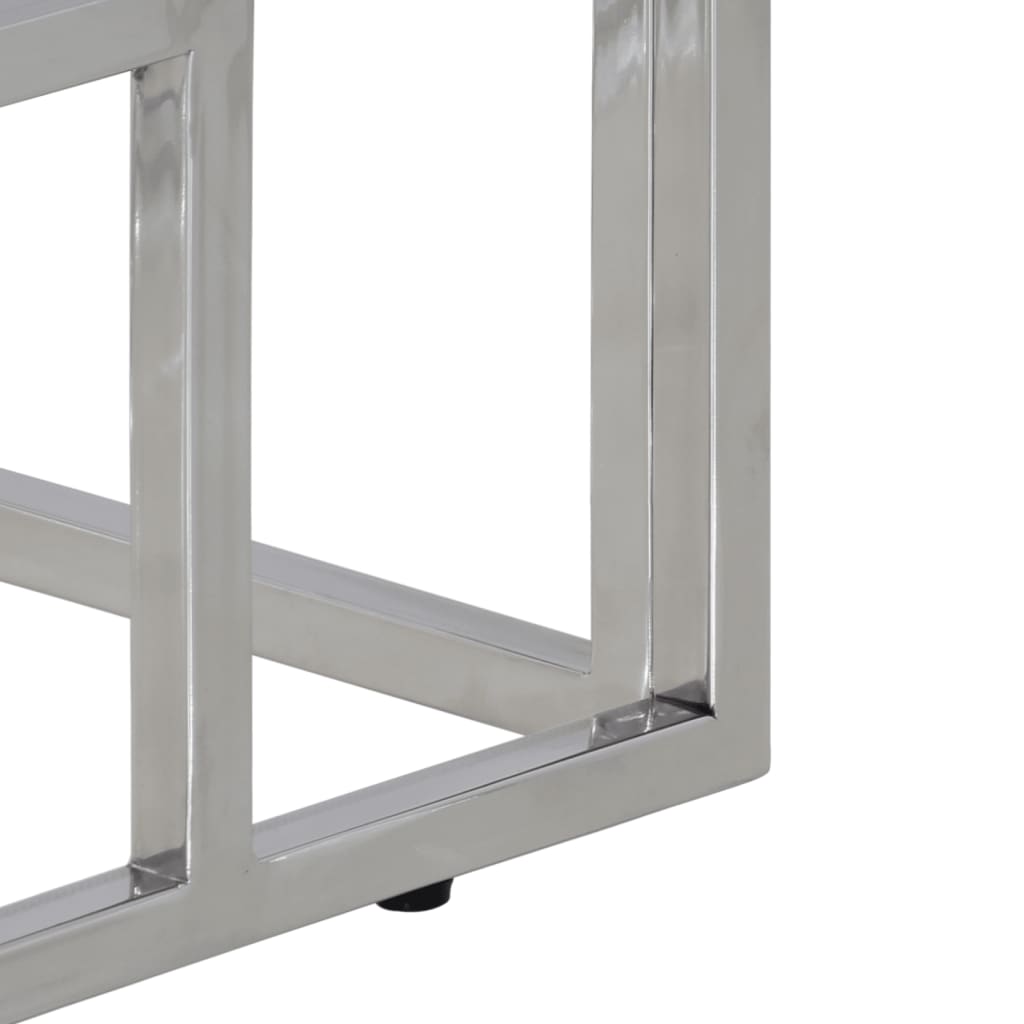 Stolik konsolowy stal nierdzewna i podkłady z litego drewna w kolorze srebrnym - srebrny, 1, drewno - number 6.