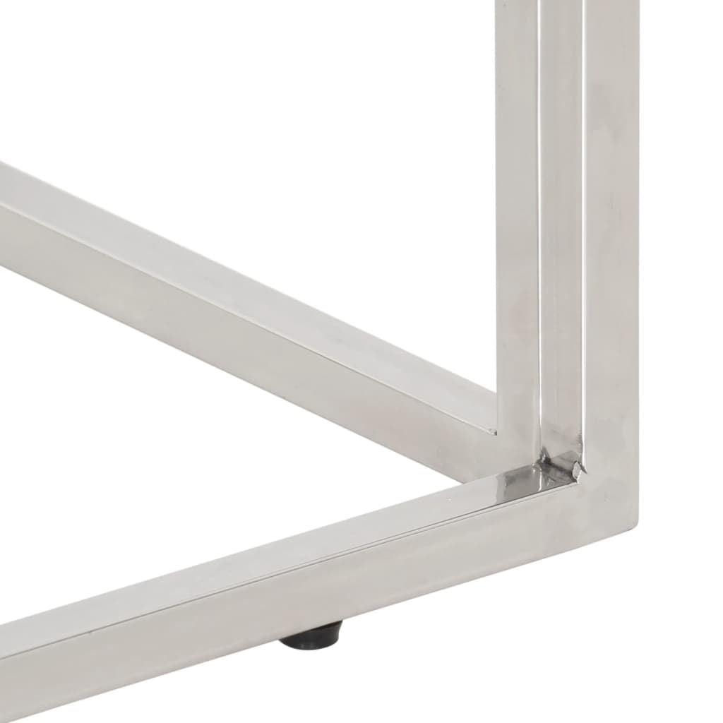 Stolik konsolowy stal nierdzewna i lite drewno akacjowe srebrny - srebrny i jasnobrązowy, 1, drewno - number 7.