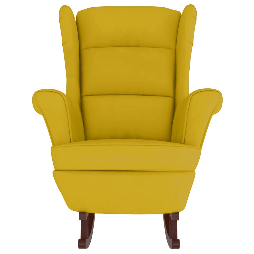 Gyngestol med træben og fodskammel fløjl - gul, 1, med fodskammel - number 5.