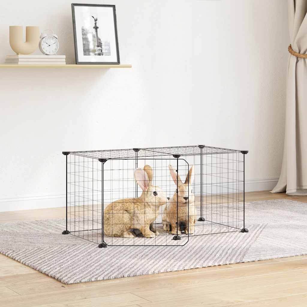 Enceinte pour animaux de compagnie de 8 panneaux avec porte 35x35 cm en acier noir-4,3 cm, 8 panneaux avec porte - number 1.