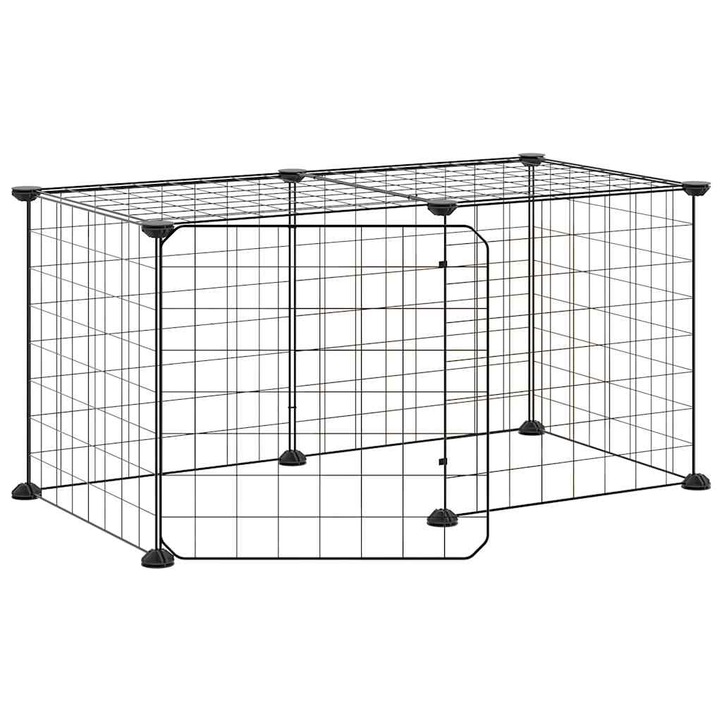 Enceinte pour animaux de compagnie de 8 panneaux avec porte 35x35 cm en acier noir-4,3 cm, 8 panneaux avec porte - number 2.