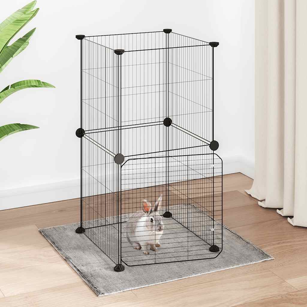 Enclos pour animaux 8 panneaux avec portail 35x35 cm acier noir - 1,5 cm, 8 panneaux avec portail - number 1.