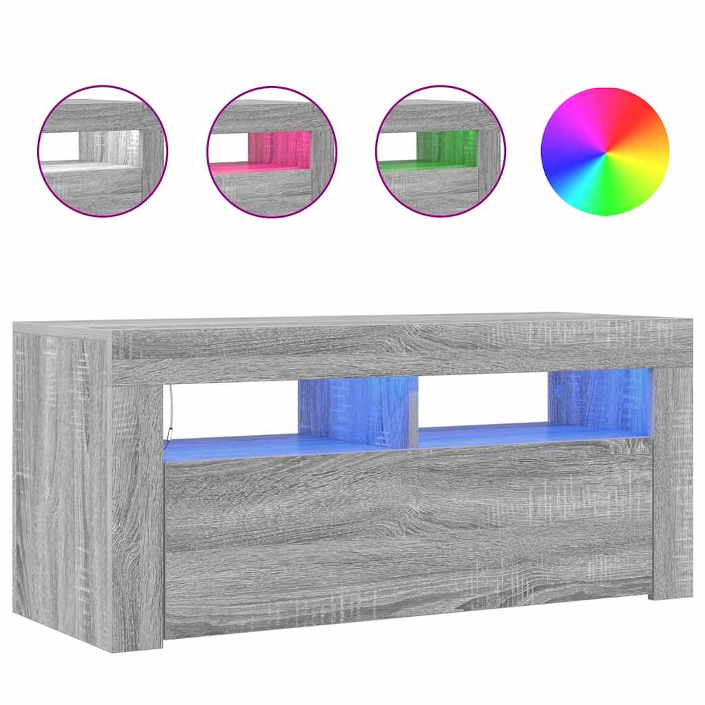 Stolik rtv z oświetleniem led 90x35x40 cm szary dąb sonoma - number 5.