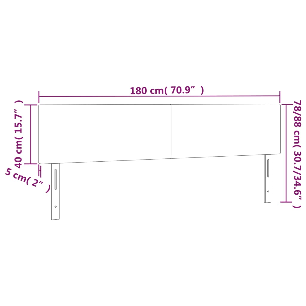 Sengegavl med led-lys stof - sort, 180 x 5 x 78/88 cm, 1 - number 6.