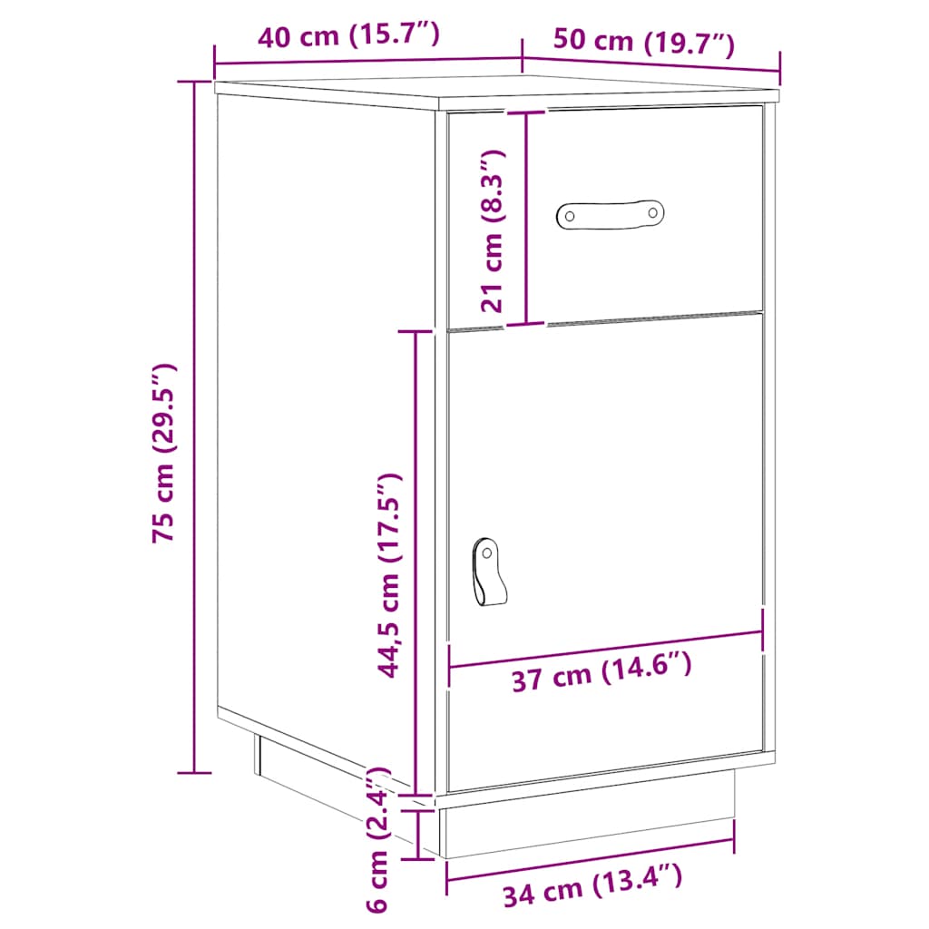 Skrivebordsskab 40x50x75 cm massivt fyrretræ - hvid, 1, x - number 11.