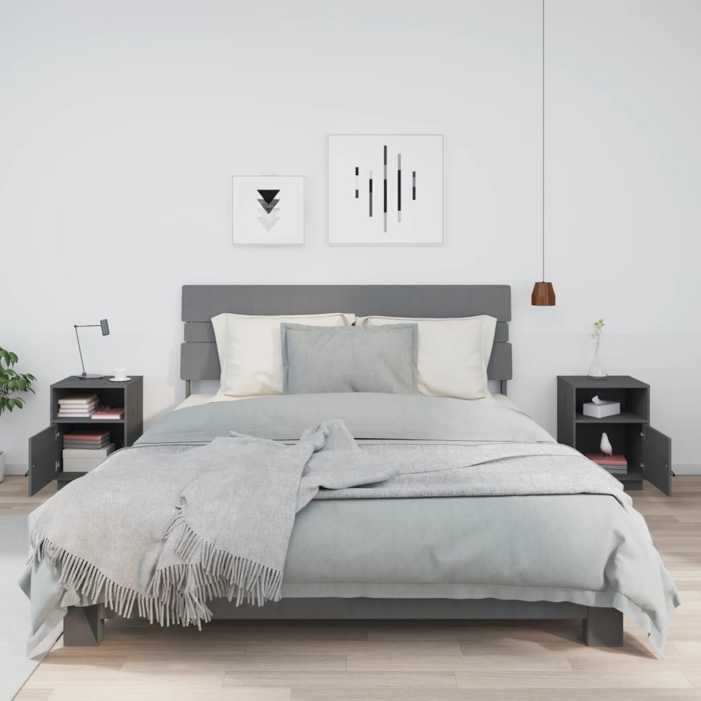 Sengeborde stk. 40x34x55 cm massivt fyrretræ - grå, 2 - number 3.