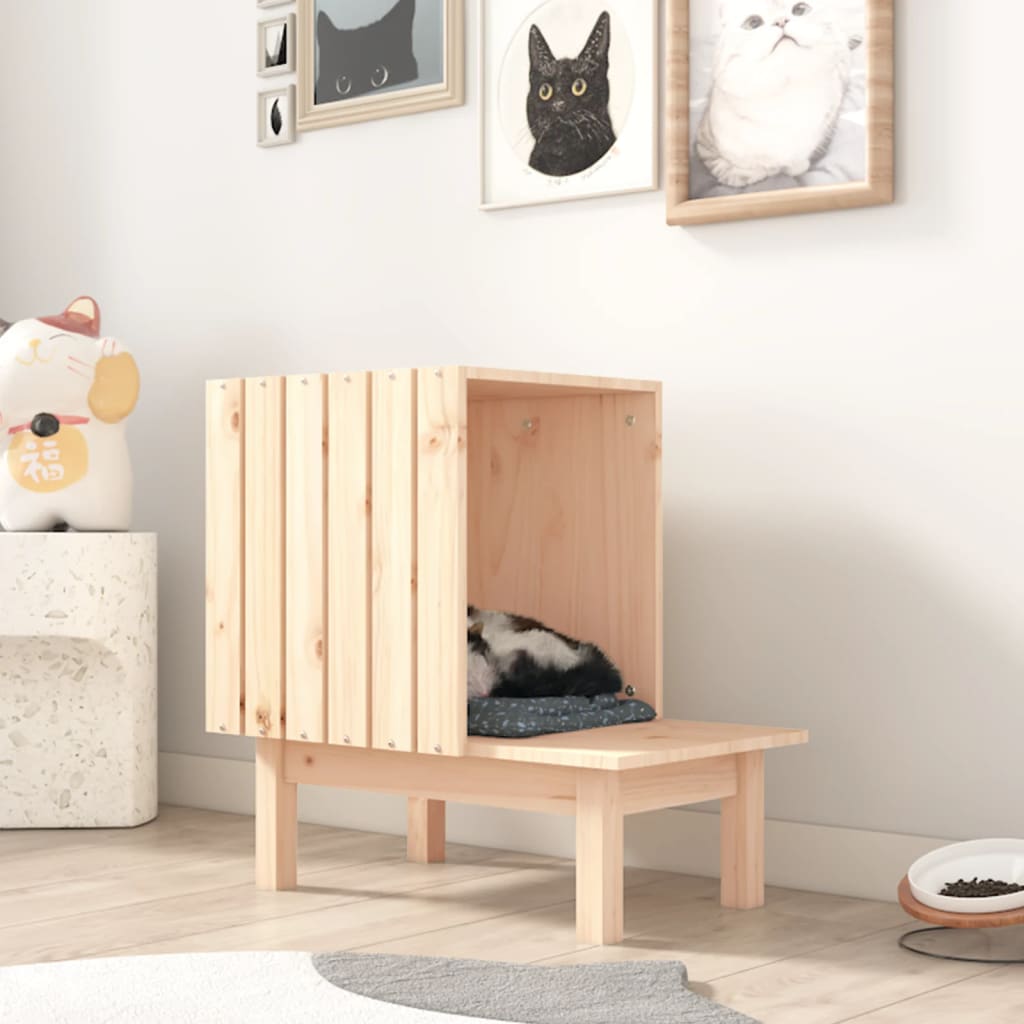 Maison pour chat 60x36x60 cm pin massif - coloris naturel - number 1.