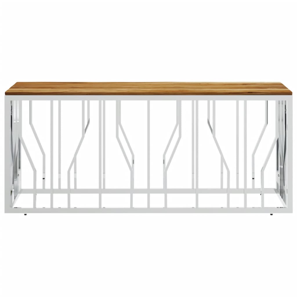 Stolić za kavu nehrđajući čelik i masivno drvo akacije srebrne boje - srebrna i svijetlosmeđa, 1, drvo - number 3.