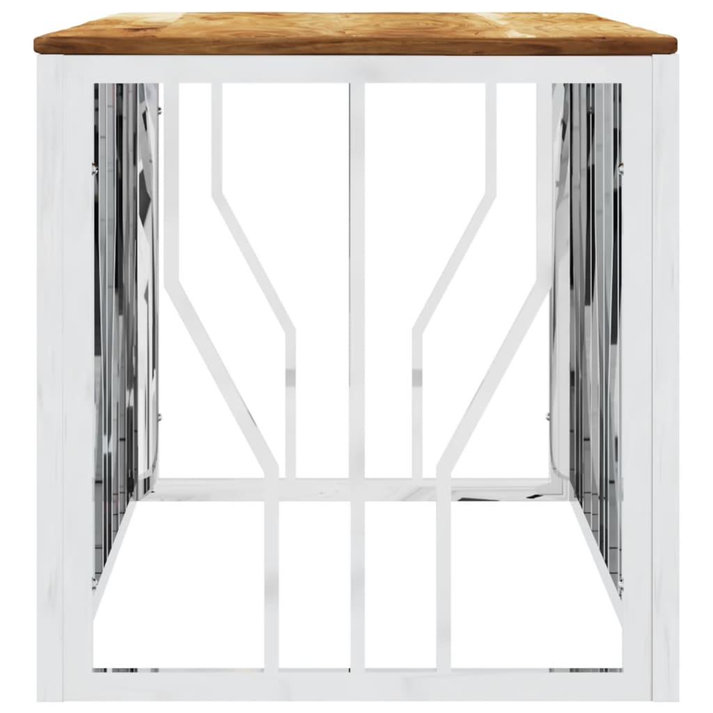 Stolić za kavu nehrđajući čelik i masivno drvo akacije srebrne boje - srebrna i svijetlosmeđa, 1, drvo - number 4.