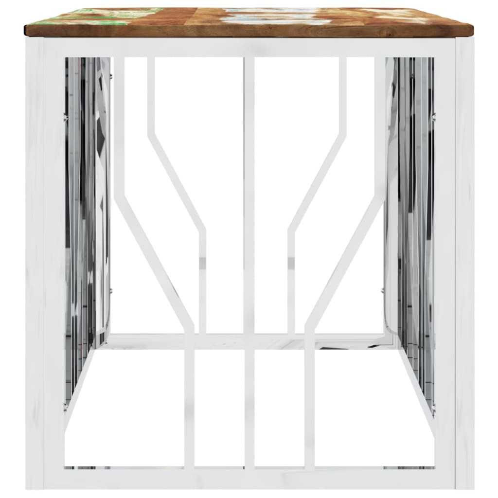 Stol za kavu od nehrđajućeg čelika i čvrsto reciklirano drvo srebrne boje - srebrno obojeno i smeđe, 1, drvo - number 4.