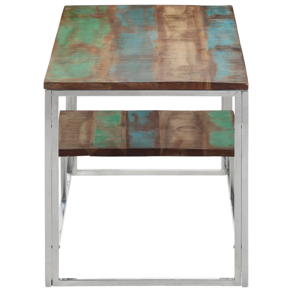Sofabord rustfrit stål og massivt genbrugstræ sølvfarvet - sølvfarvet og brun, 1, træ - number 3.