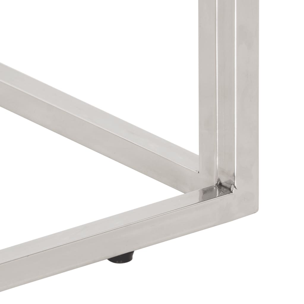 Sofabord rustfrit stål og massivt genbrugstræ sølvfarvet - sølvfarvet og brun, 1, træ - number 6.