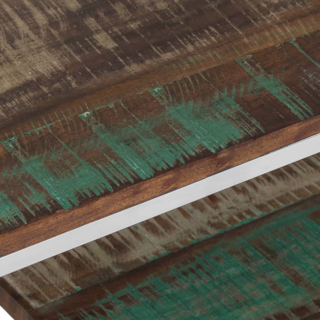 Sofabord rustfrit stål og massivt genbrugstræ sølvfarvet - sølvfarvet og brun, 1, træ - number 5.